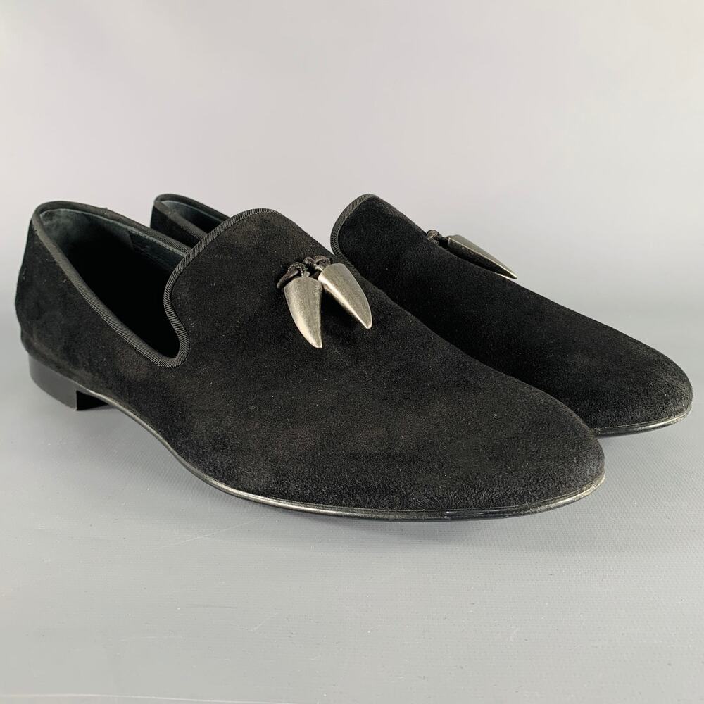 GIUSEPPE ZANOTTI Size 11 Black Textured Suede Slip On Loafers